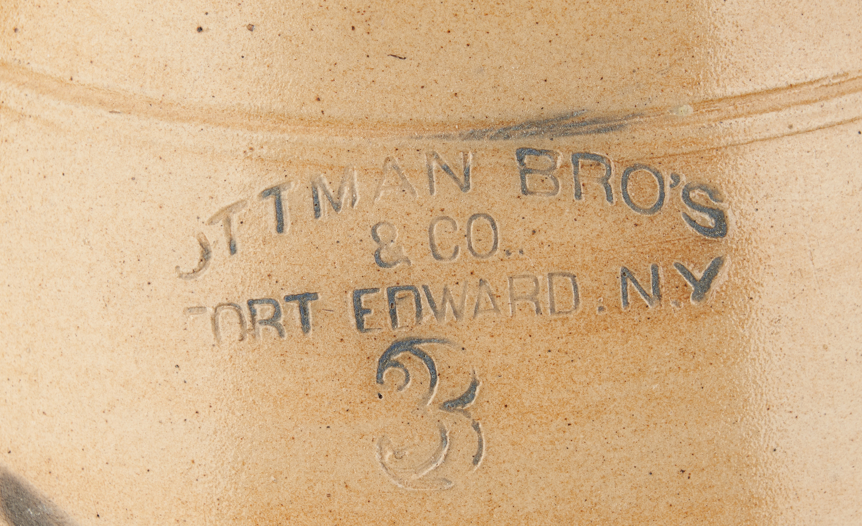 Lot 1075: New England Stoneware Butter Churn & Pitcher w/ Cobalt