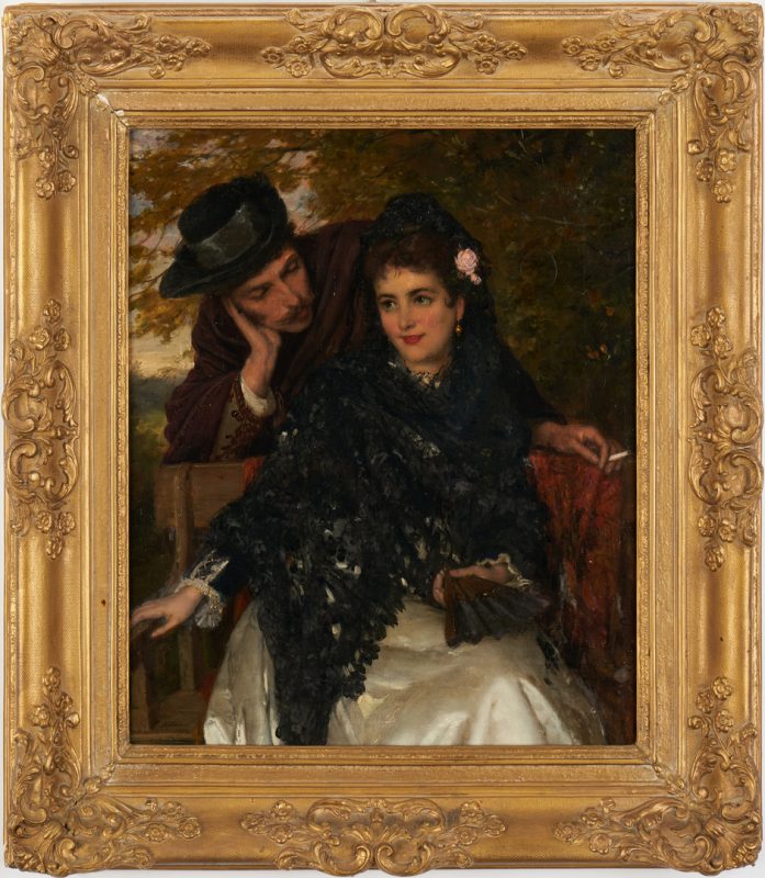 Lot 107: William Oliver O/C Painting, Spanish Lovers