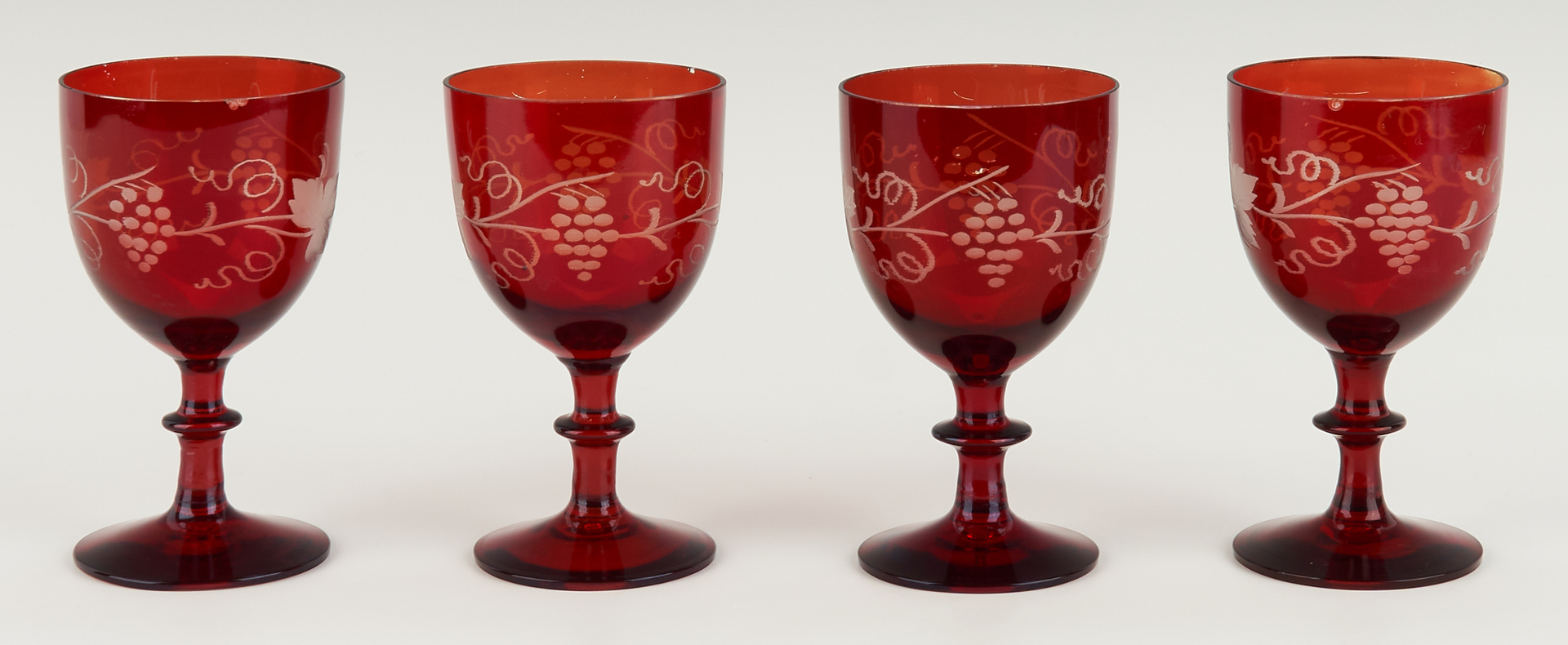 Lot 1080: Group Bohemian Ruby Flashed Decanters & Goblets