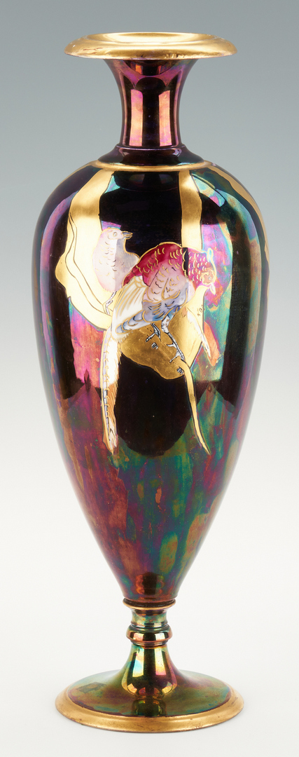 Lot 1082: Limoges Lustreware Art Nouveau Vase & Majolica Bird