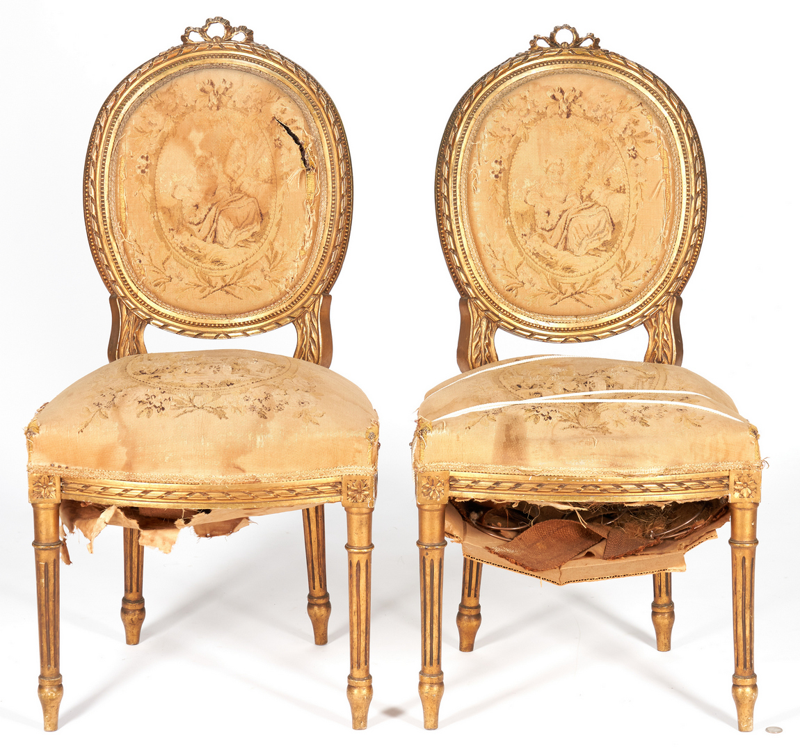 Lot 1109: 4 Louis XVI style giltwood chairs