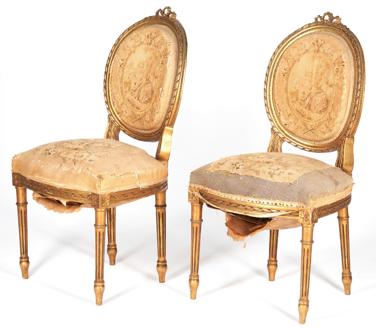 Lot 1109: 4 Louis XVI style giltwood chairs