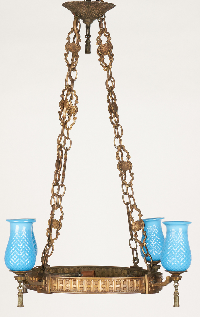 Lot 1112: Bronze and Blue Glass Chandelier
