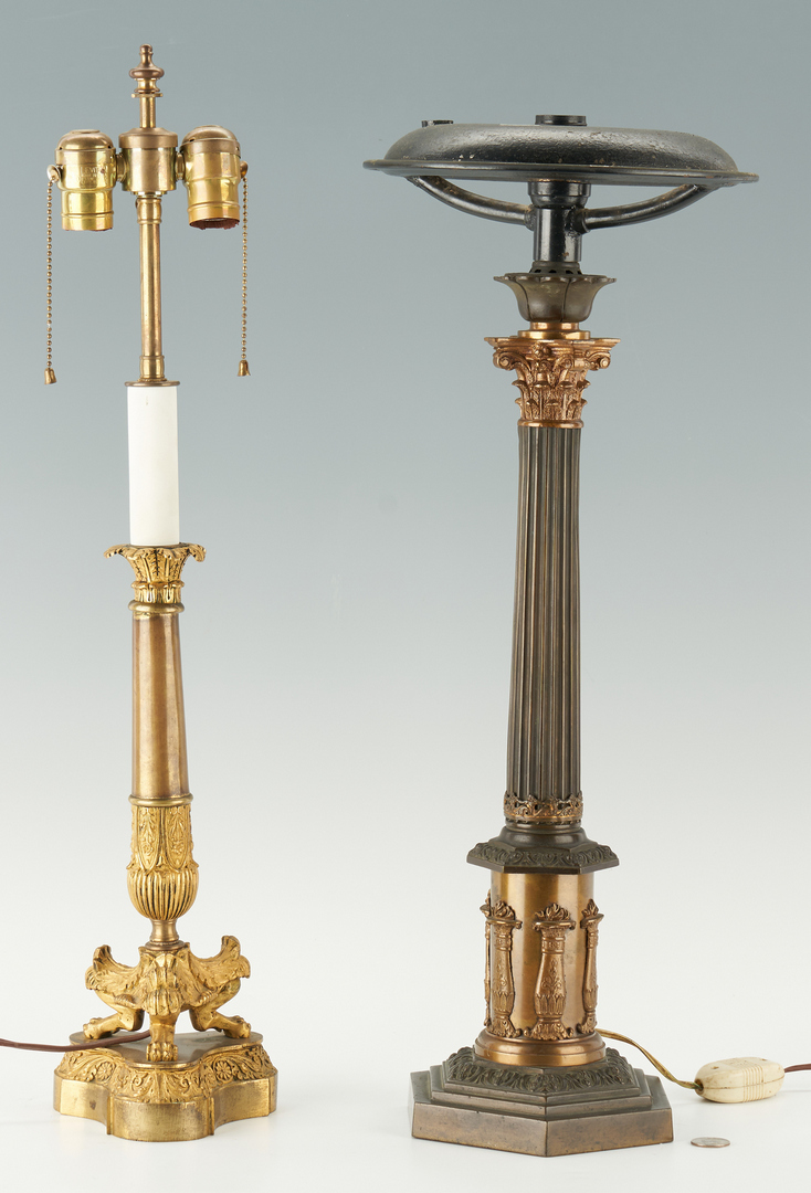 Lot 1115: 2 French Empire Style Candlestick Lamps inc. Ormolu
