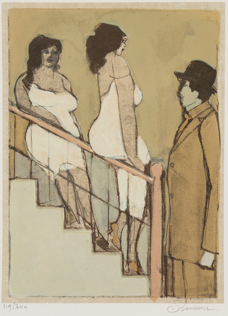 Lot 1126: David Schneuer Lithograph, Women on Stairs