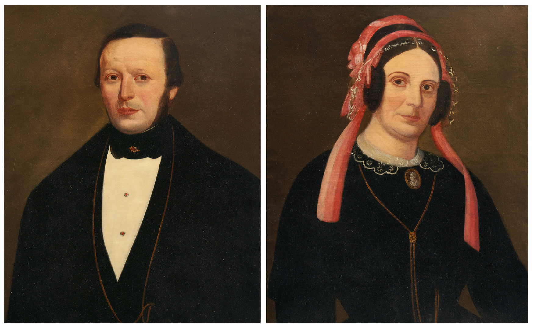 Lot 1145: Pair Male and Female Portraits, c. 1850