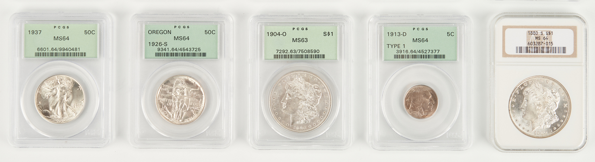 Lot 1166: 10 PCGS or ANA Graded Coins, incl. Morgan Dollars