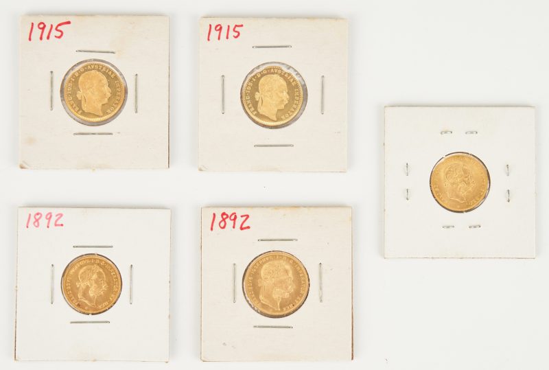 Lot 1167: 5 Austrian Restrike Gold Coins, incl. 1892, 1915