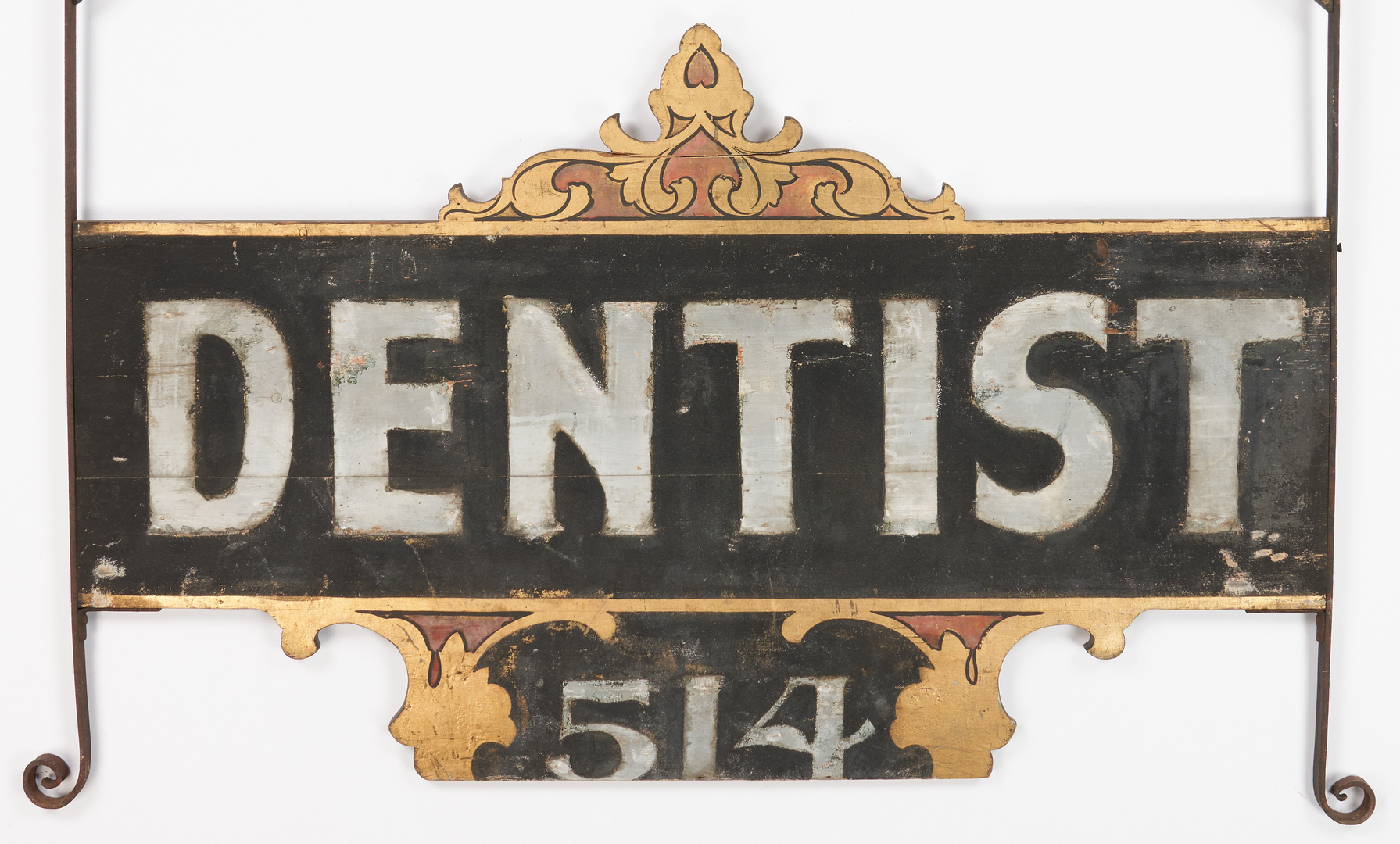 Lot 1172: Large Painted Wood & Iron Dentist Trade Sign