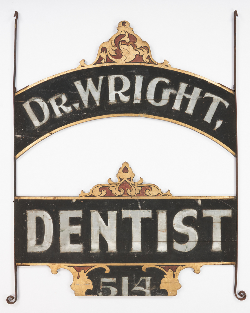 Lot 1172: Large Painted Wood & Iron Dentist Trade Sign