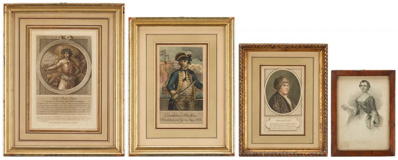 Lot 125: 4 Rare Prints incl. John Paul Jones, Commodore Hopkins, Franklin, Washington