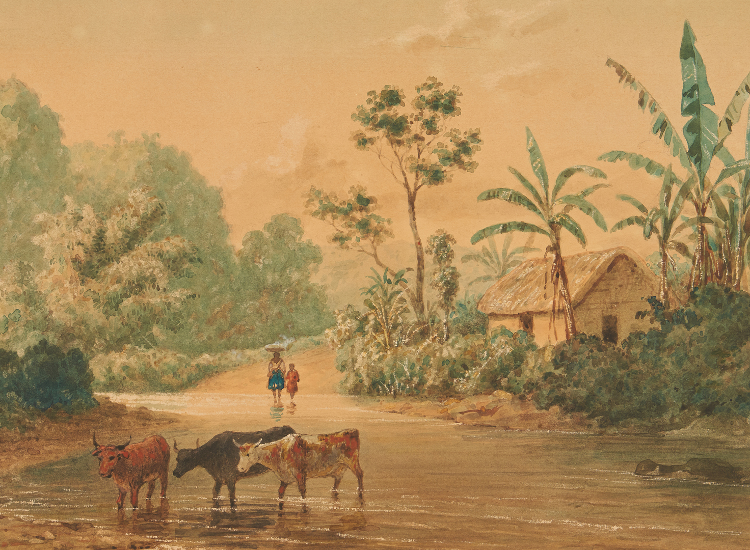 Lot 141: M.J. Cazabon 19th C. Watercolor Landscape, Trinidad