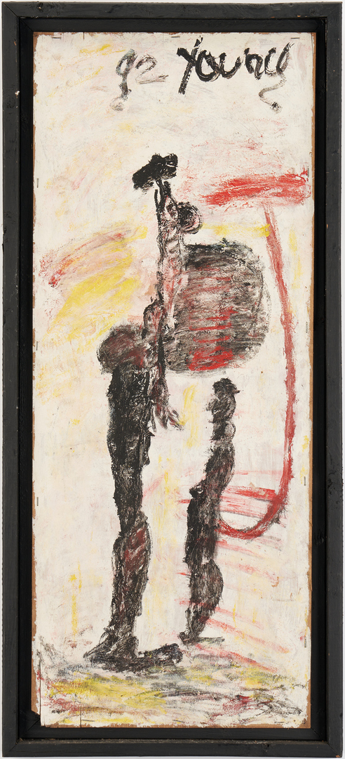 Lot 149: Purvis Young Outsider Art Painting, Two Abstract Figures