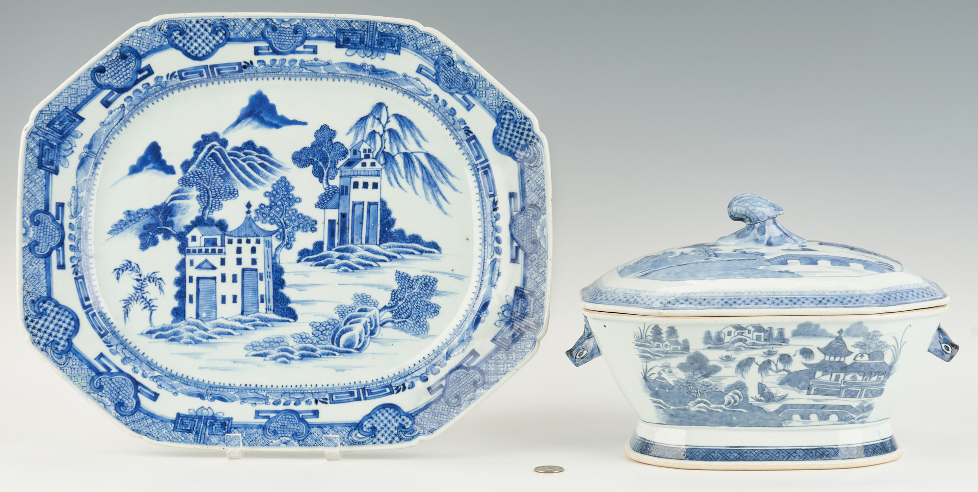 Lot 14: Chinese Blue & White Export Tureen + Platter