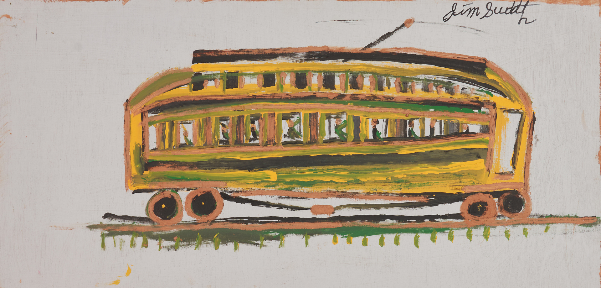 Lot 152: 2 J. L. Sudduth Paintings, Train Scene & Streetcar