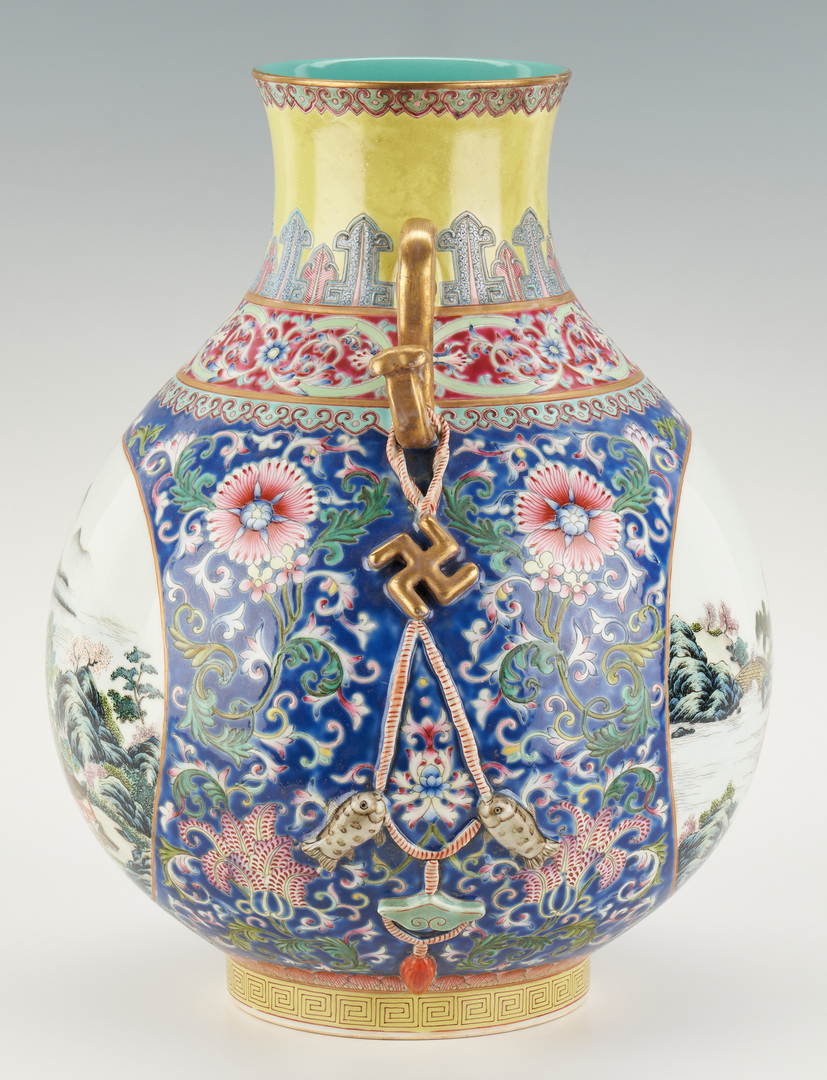 Lot 15: Famille Rose Vase with Serpent Handles