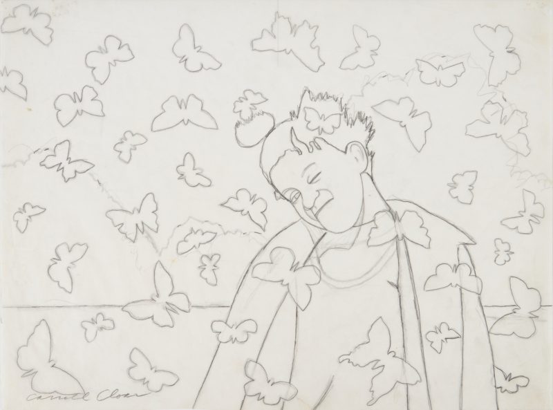 Lot 162: Carroll Cloar Drawing, Man w/ butterflies