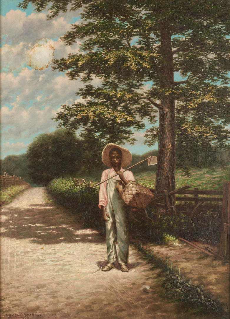 Lot 171: Exhibited Edwin M. Gardner Painting, Hoe in Hand