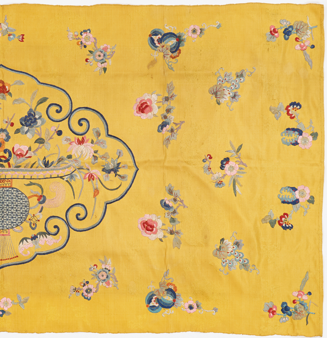 Lot 20: Chinese Qing Yellow Silk Embroidered Panel, signed