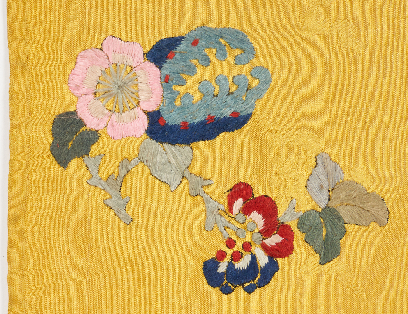 Lot 20: Chinese Qing Yellow Silk Embroidered Panel, signed
