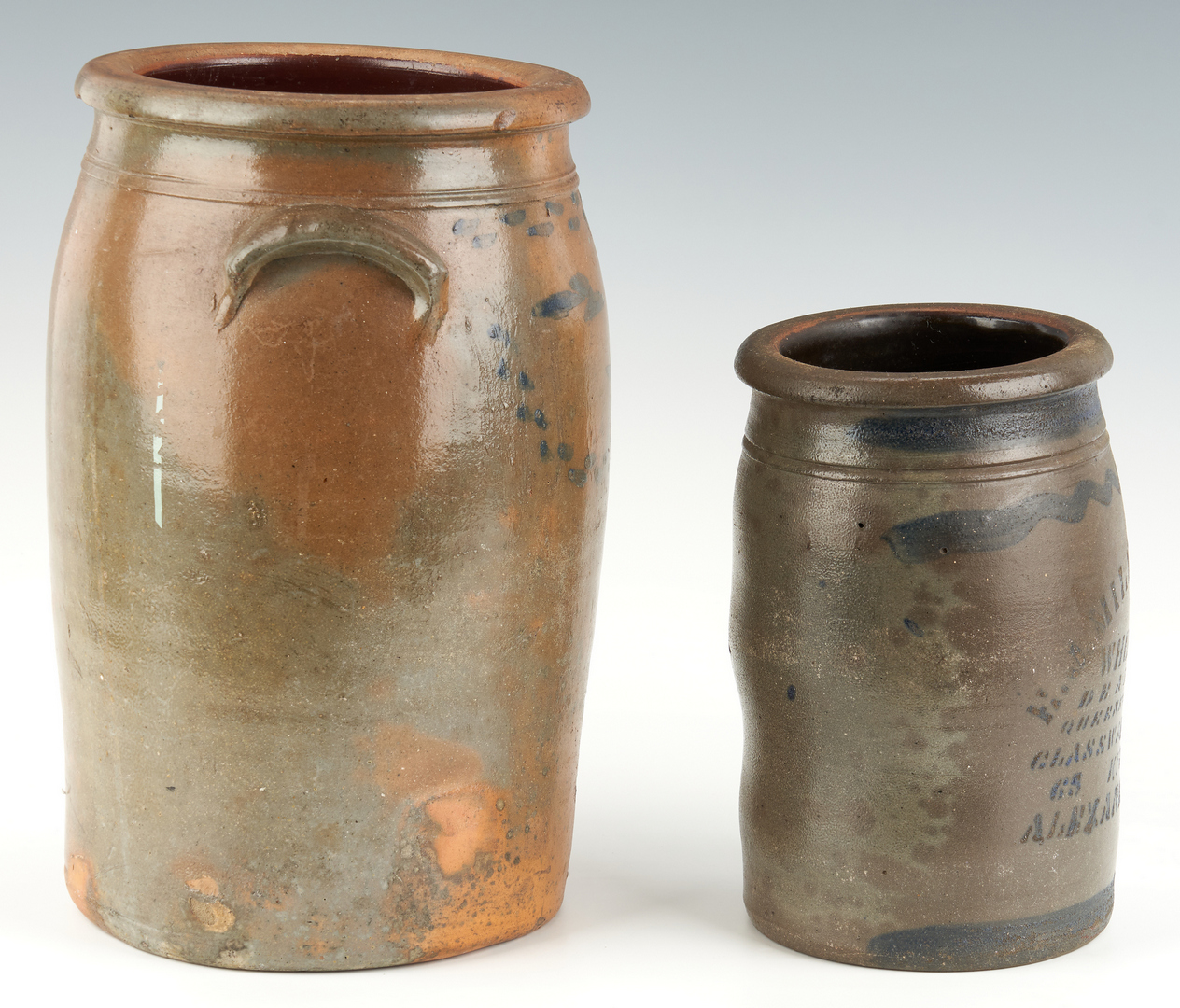 Lot 224: 2 VA Stoneware Jars w/ Cobalt, incl. H.J. Miller