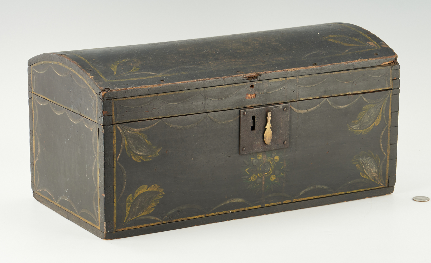 Lot 225: Dome Top Paint Decorated Box