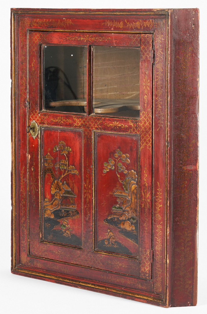 Lot 235: Chinoiserie Red Lacquer Hanging Corner Cupboard