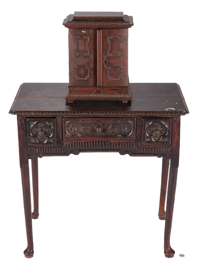 Lot 236: Carved English Spice Chest and Dressing Table