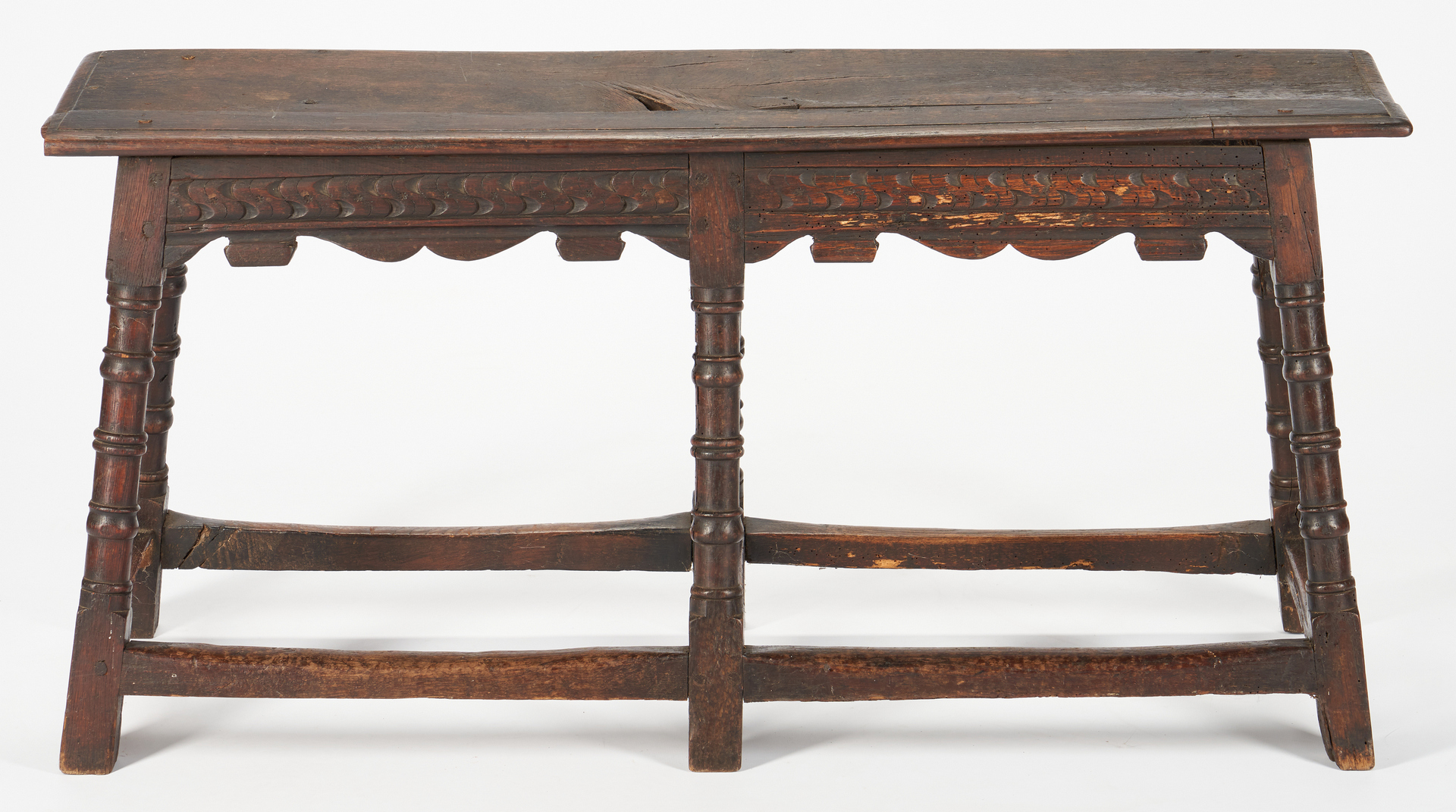 Lot 237: William & Mary English stretcher bench and table