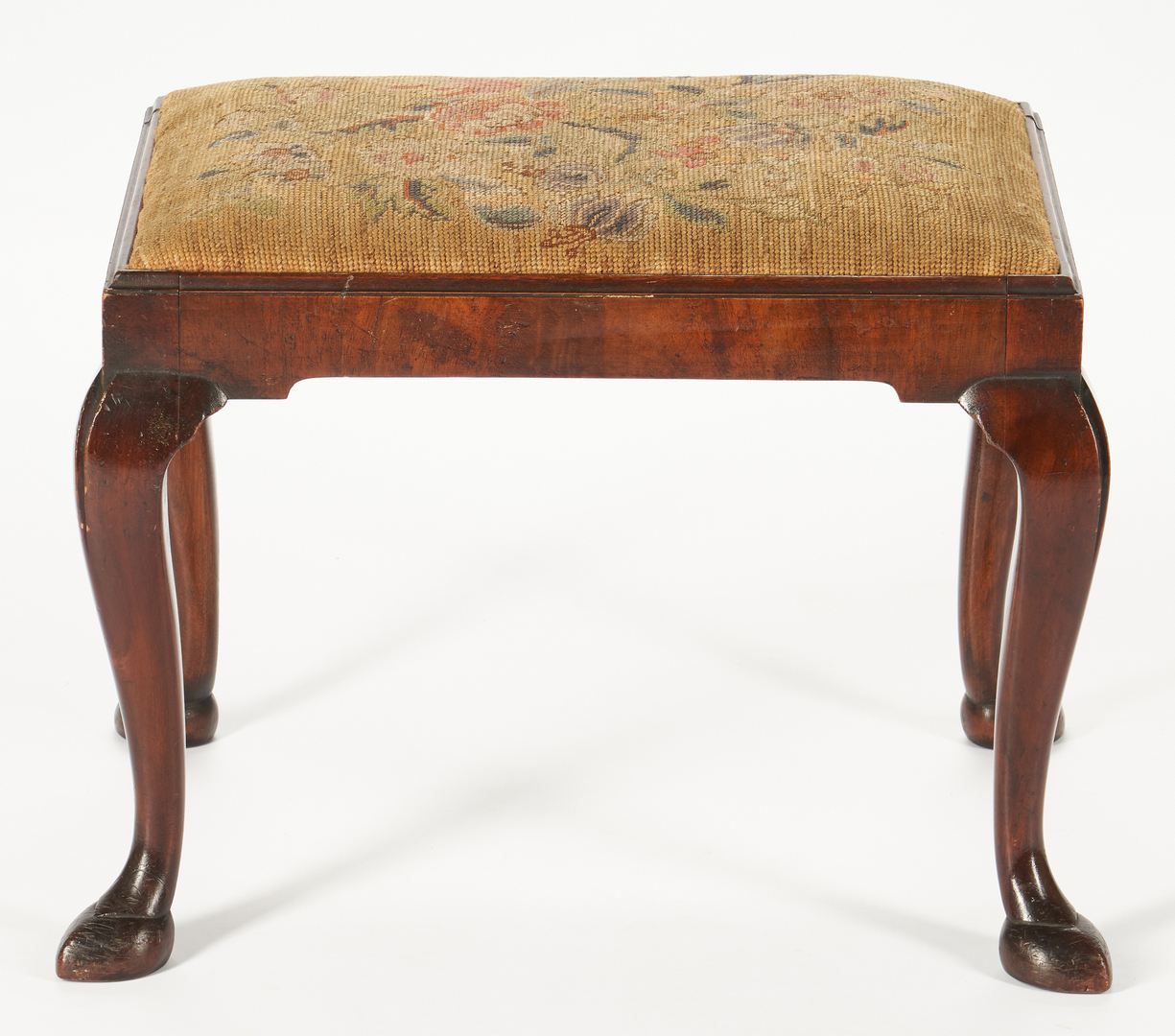 Lot 238: Pair of Irish Queen Anne chairs + footstool