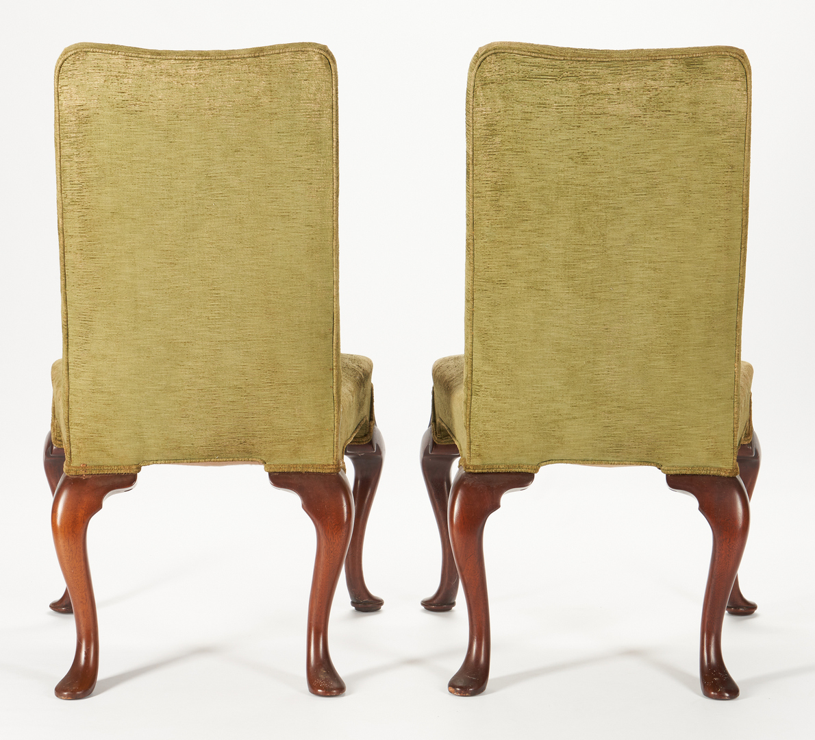 Lot 238: Pair of Irish Queen Anne chairs + footstool