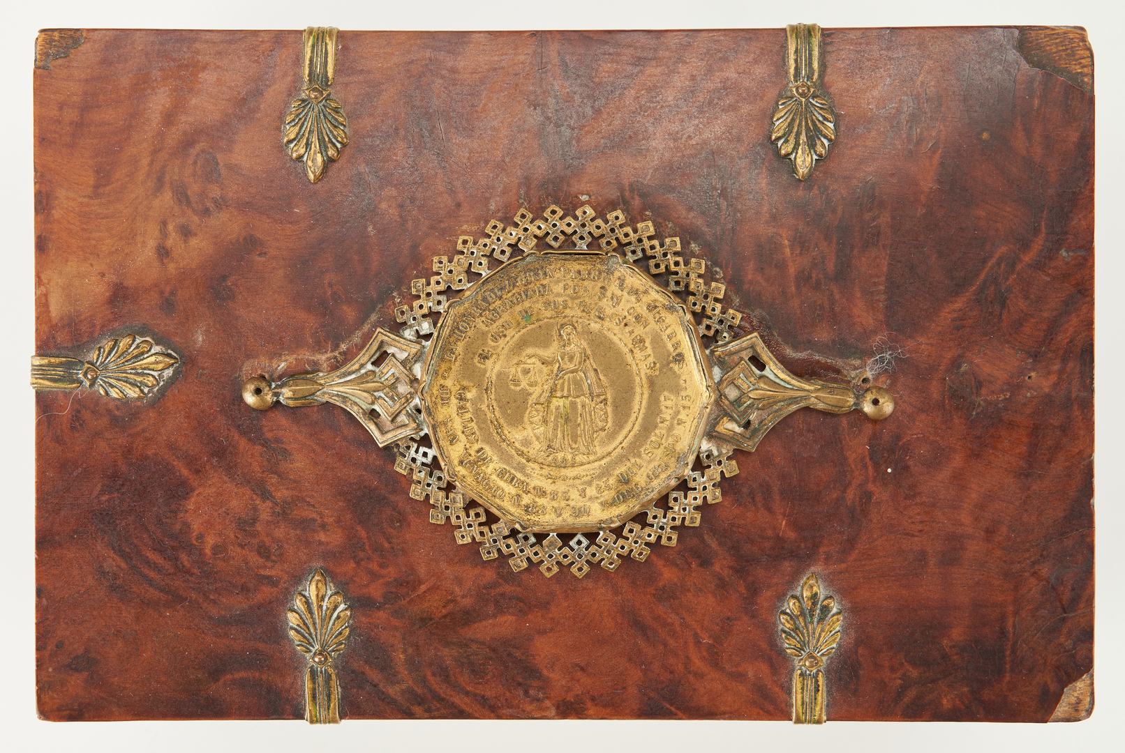 Lot 242: Burl Cigar Box, Silver Compact, and Frame