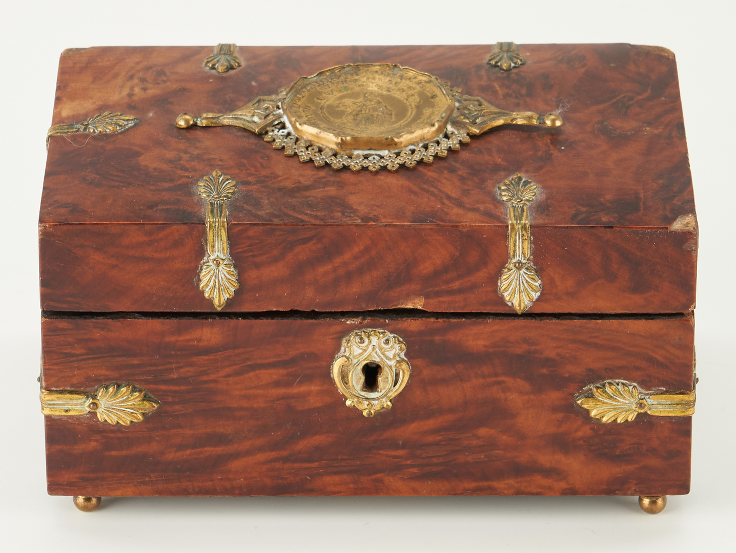 Lot 242: Burl Cigar Box, Silver Compact, and Frame