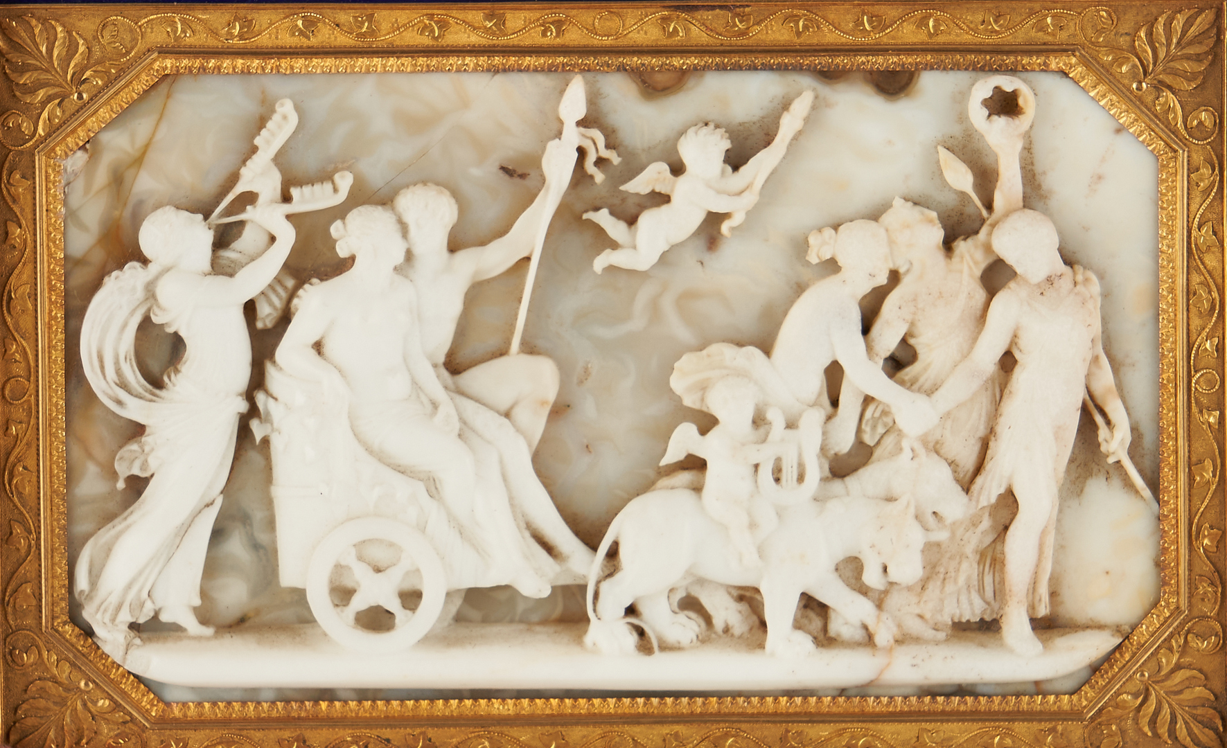 Lot 249: Miniature Chalcedony Classical Plaque, 18K Mounting