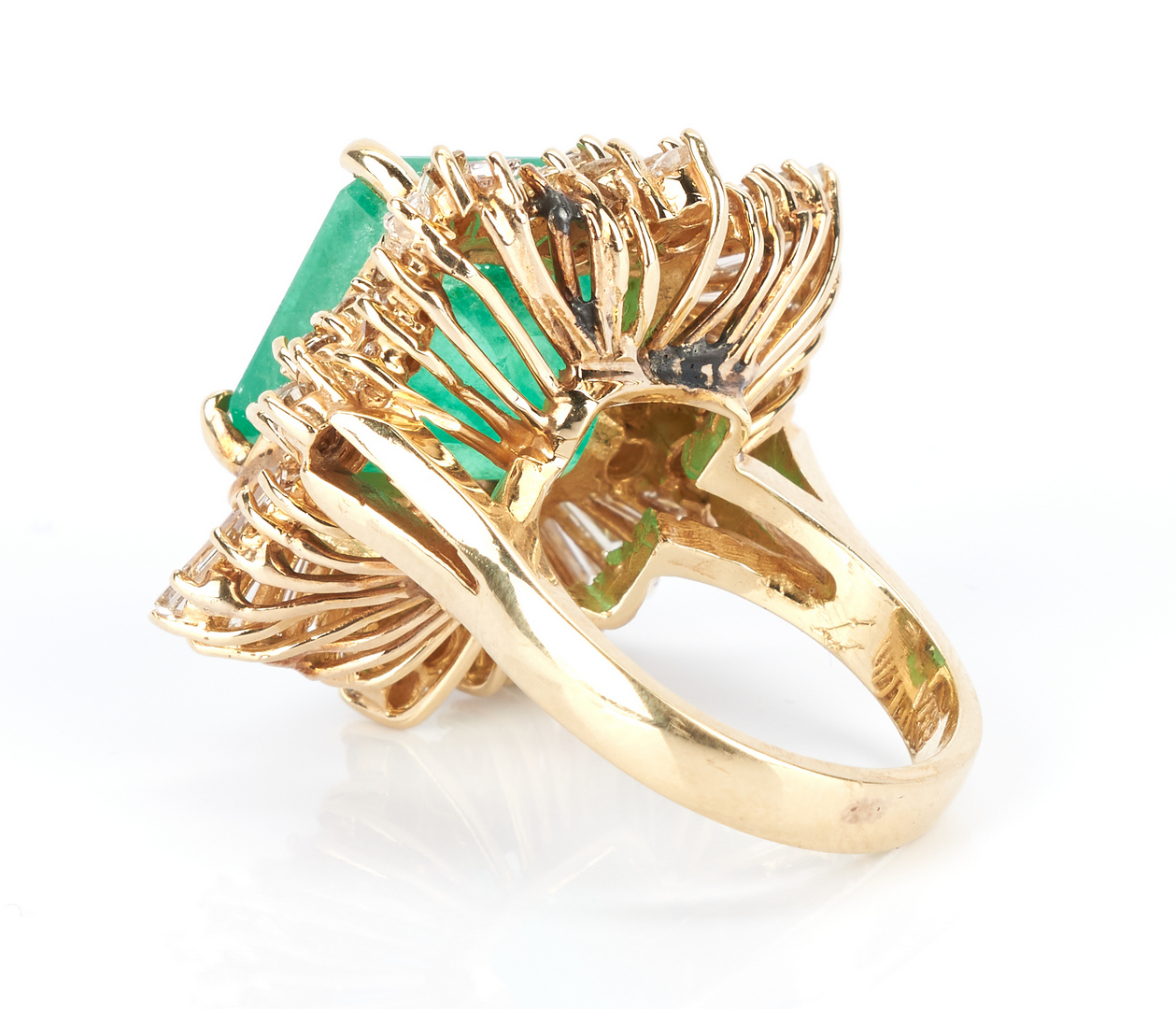 Lot 256: Ladies 14K Square Cut 13.8 Carat Emerald & Diamond Ring
