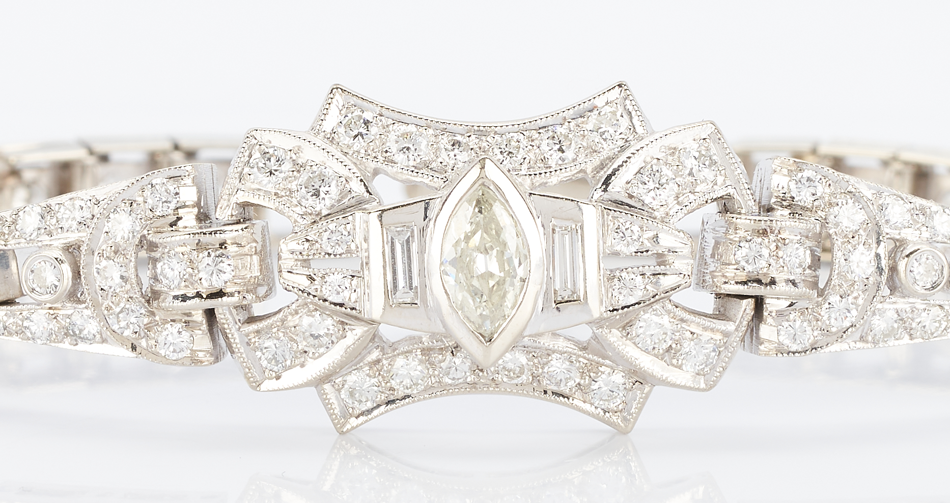 Lot 261: Ladies 14K & Diamond Art Deco Style Bracelet