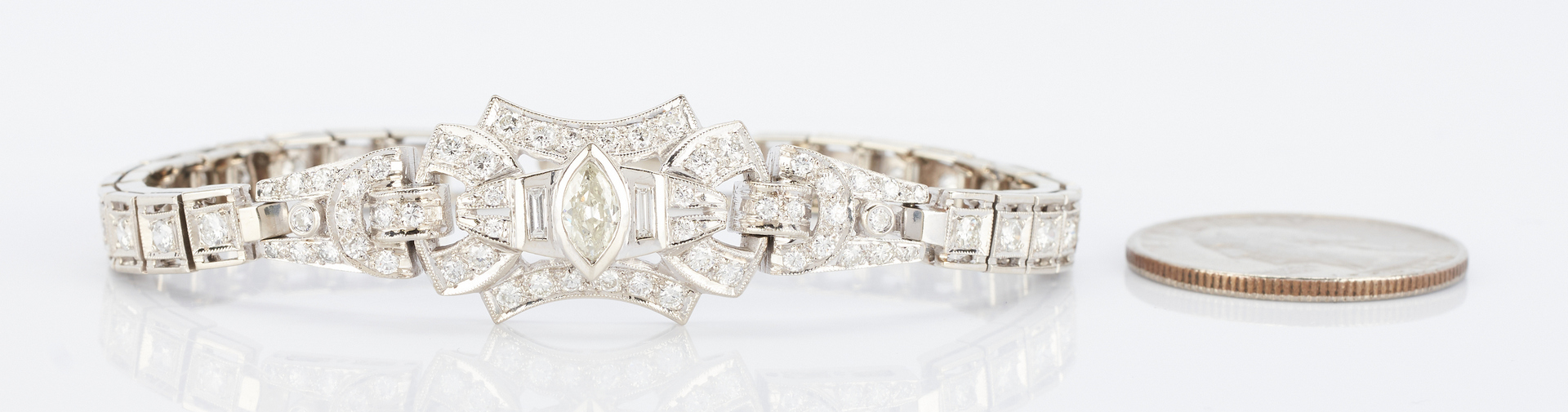 Lot 261: Ladies 14K & Diamond Art Deco Style Bracelet