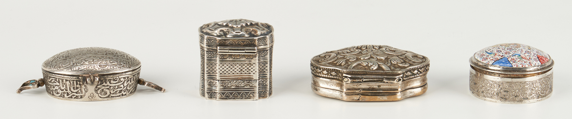 Lot 26: 6 Small Boxes, most Persian Silver