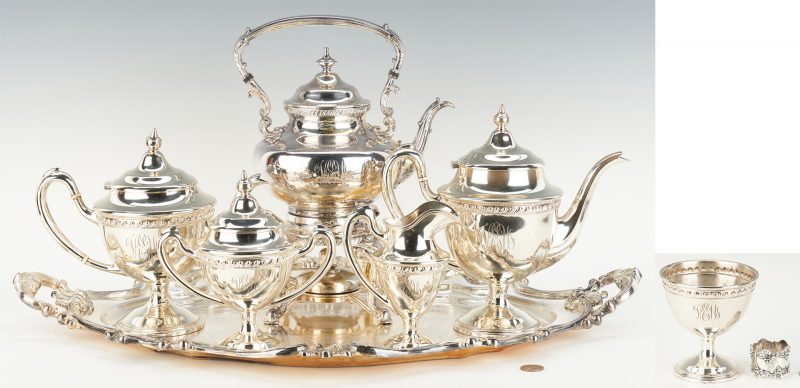 Lot 287: 5 pc. Reed & Barton Sterling Tea Set w/ SP Kettle and Tray