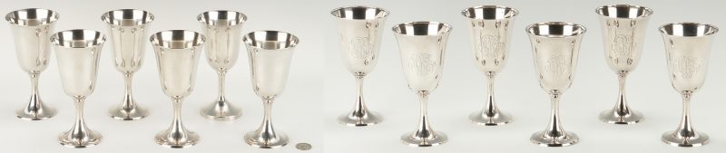 Lot 288: 12 Sterling Silver Water Goblets, incl. Gorham, Whiting