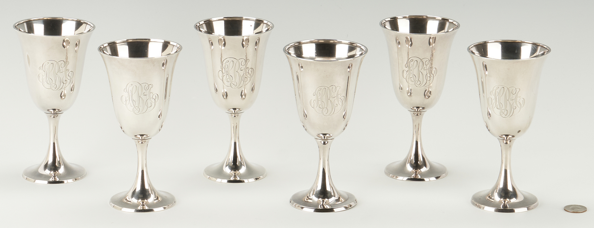 Lot 288: 12 Sterling Silver Water Goblets, incl. Gorham, Whiting