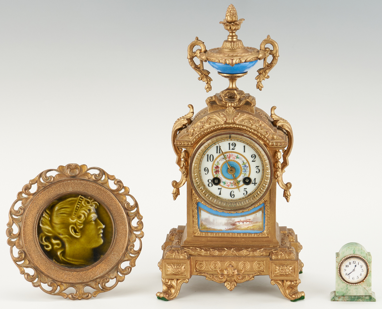 Lot 302: 2 French Clocks & Framed Art Pottery Tile