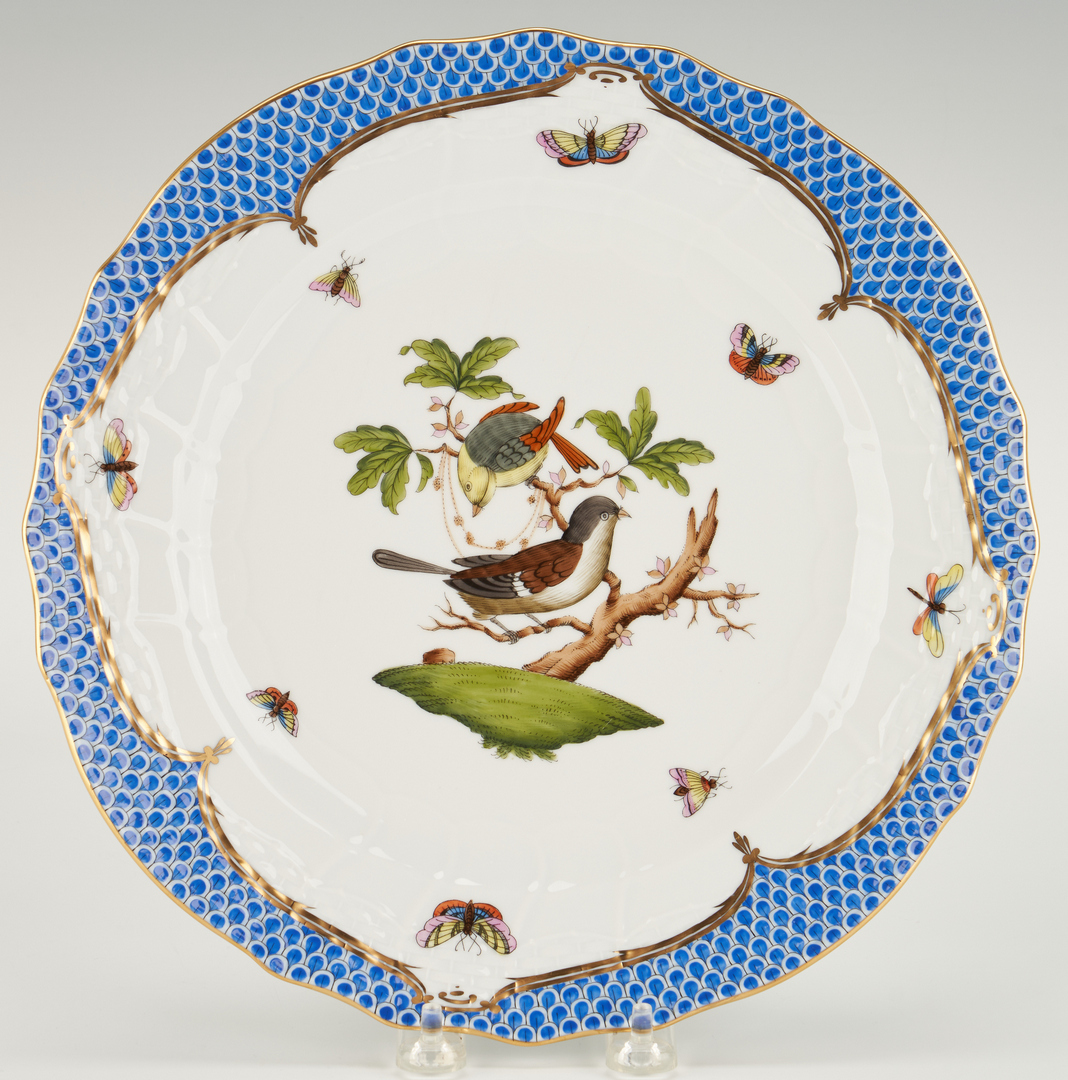 Lot 313: 24 Herend Rothschild Bird Blue Pattern Chargers, Soup Plates