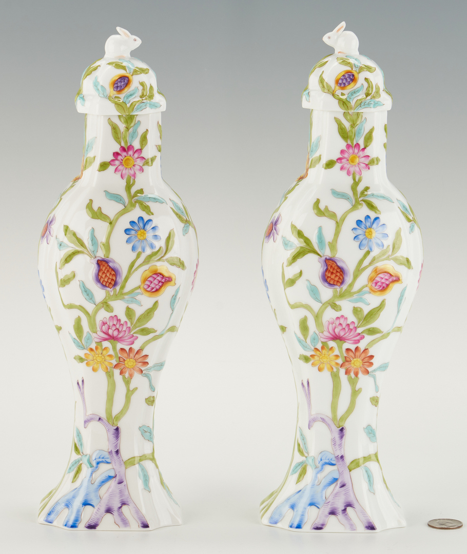 Lot 316: Pair Herend Porcelain Urns, Rabbit Finials