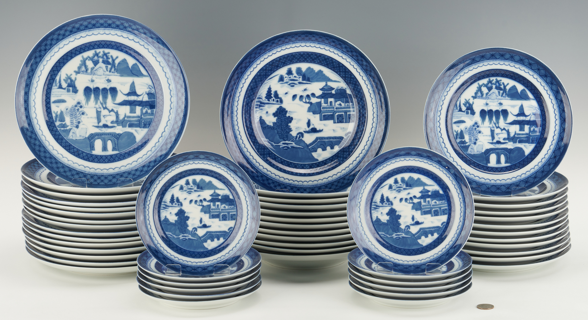 Lot 318: Mottahedeh Blue Canton Dinner Service for 12