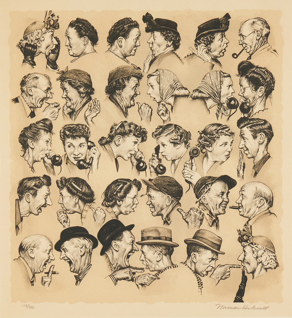 Lot 339: Norman Rockwell Signed Lithograph, The Gossips