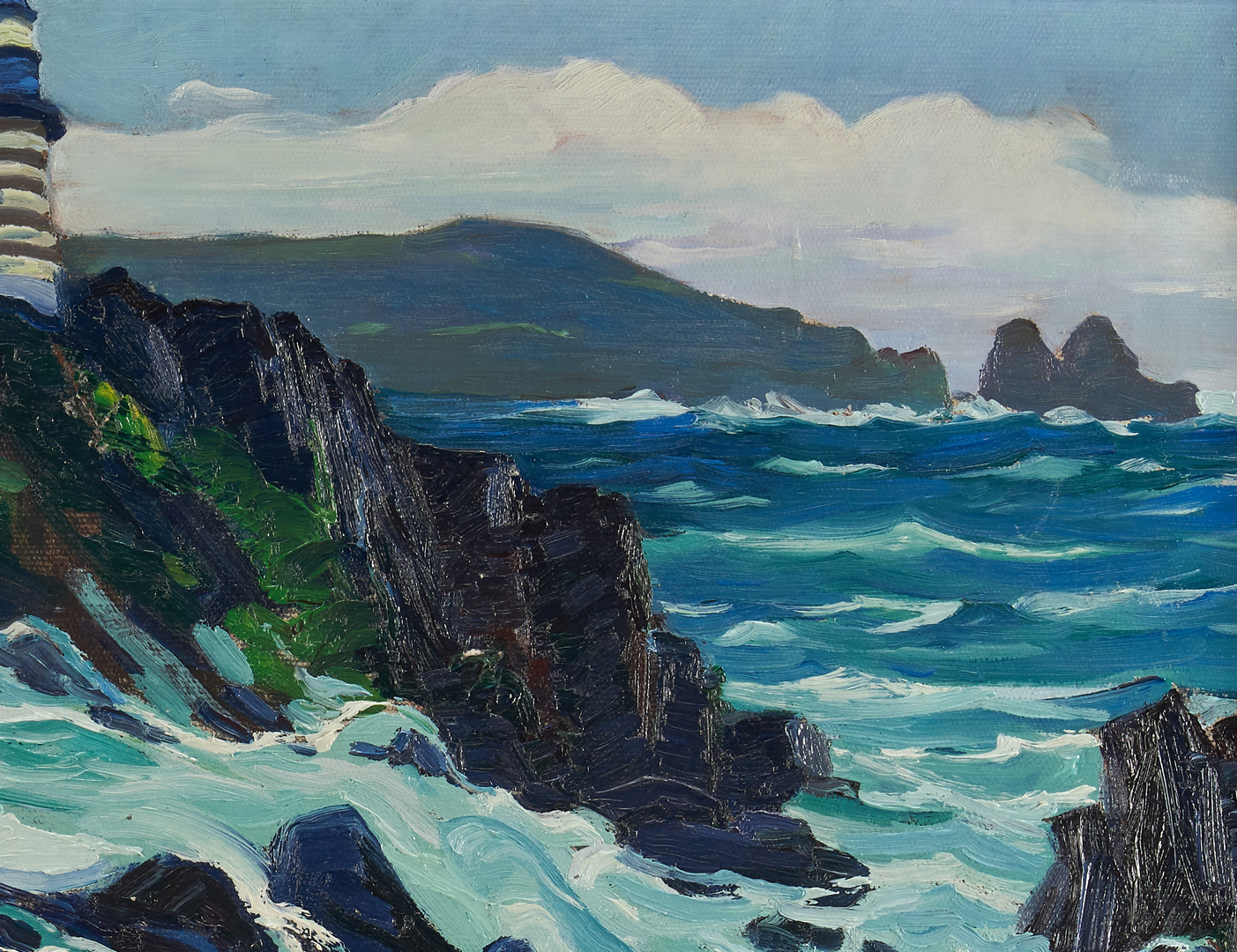 Lot 355: George Pearse Ennis O/C, West Quoddy Head Lighthouse, Maine