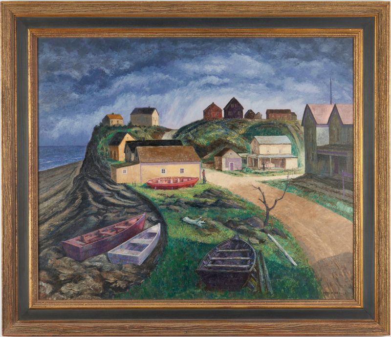 Lot 356: William Grauer O/C Painting, Seaside Village