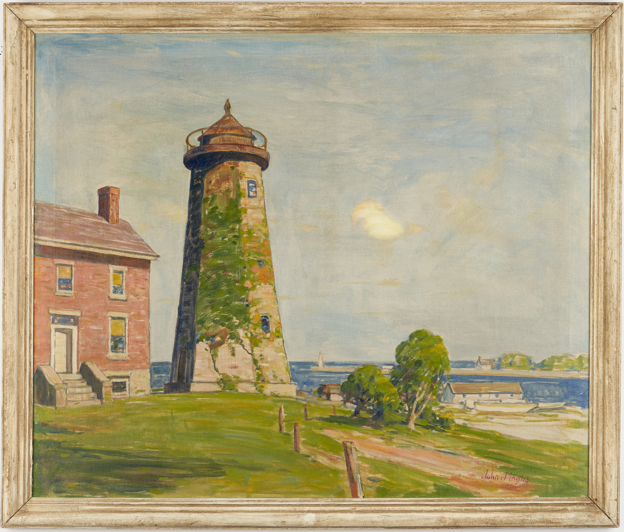 Lot 359: John Inglis O/C, Marine Painting w/ Lighthouse
