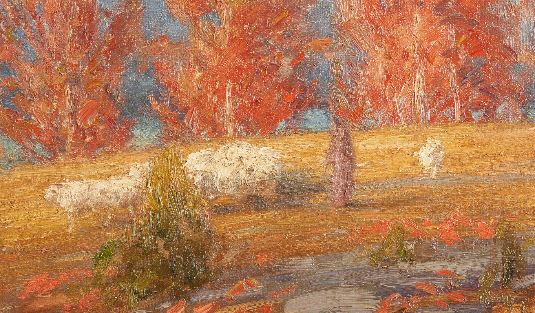 Lot 360: Gustave Wiegand O/C Painting, Autumn Landscape w/ Sheep